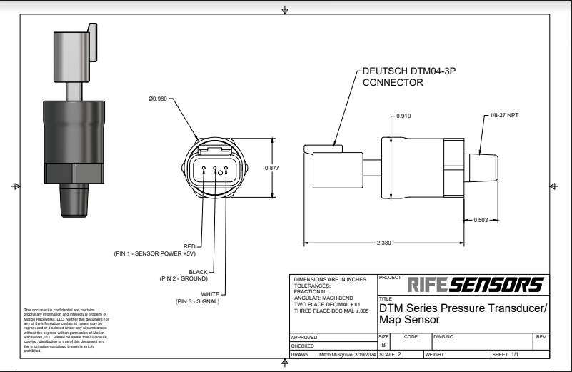 RIFE 5 Bar DTM Series MAP Sensor 1/8" NPT-RIFE-Motion Raceworks