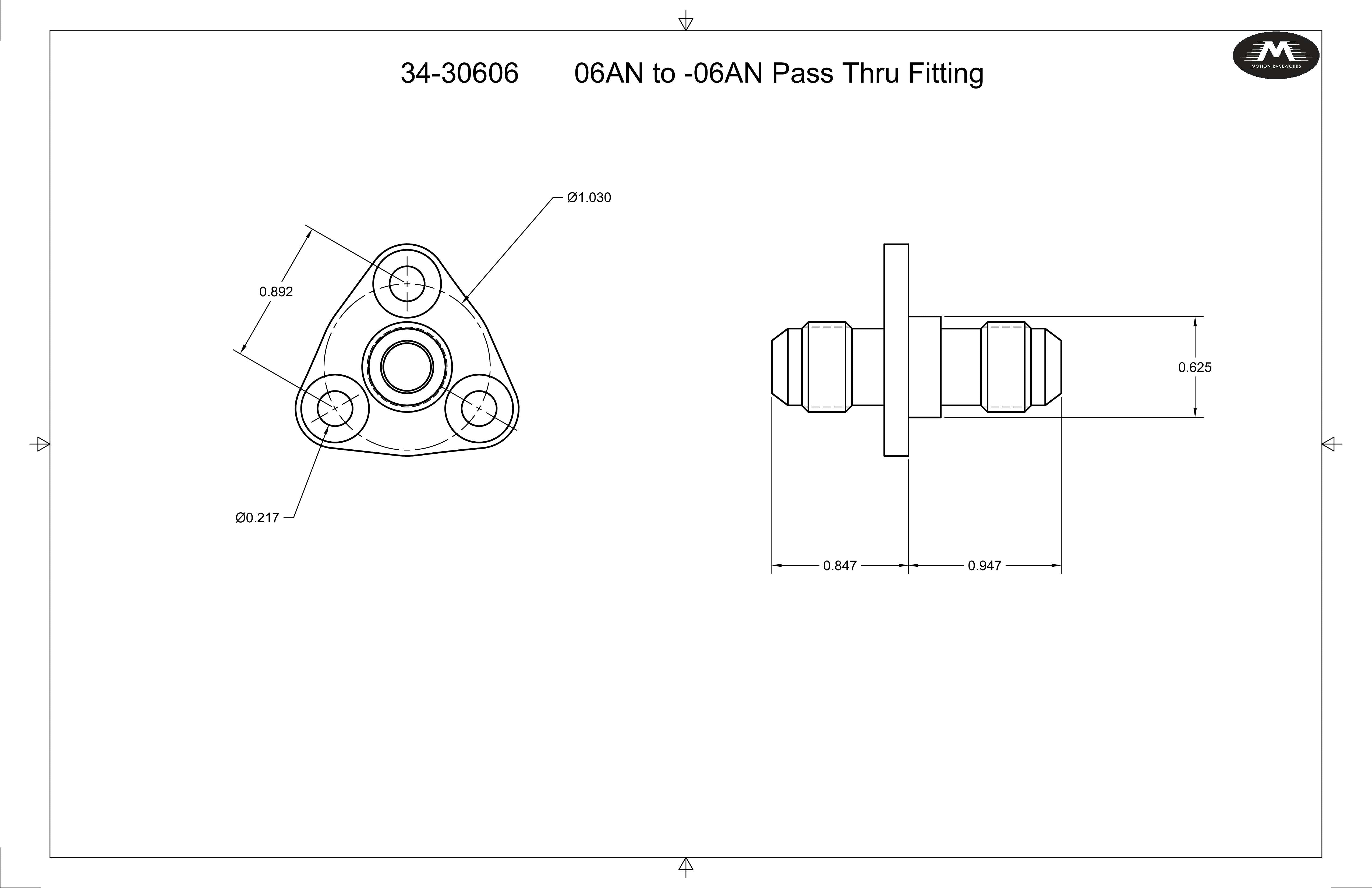 '-6AN Flanged Bolt in Pass Thru Bulkhead Fitting by Fluidworks-Fluidworks-Motion Raceworks