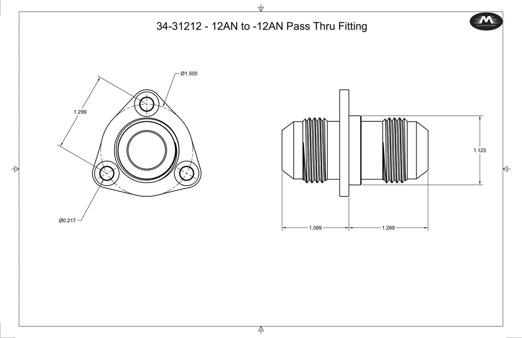 '-12AN Flanged Bolt in Pass Thru Bulkhead Fitting by Fluidworks-Fluidworks-Motion Raceworks