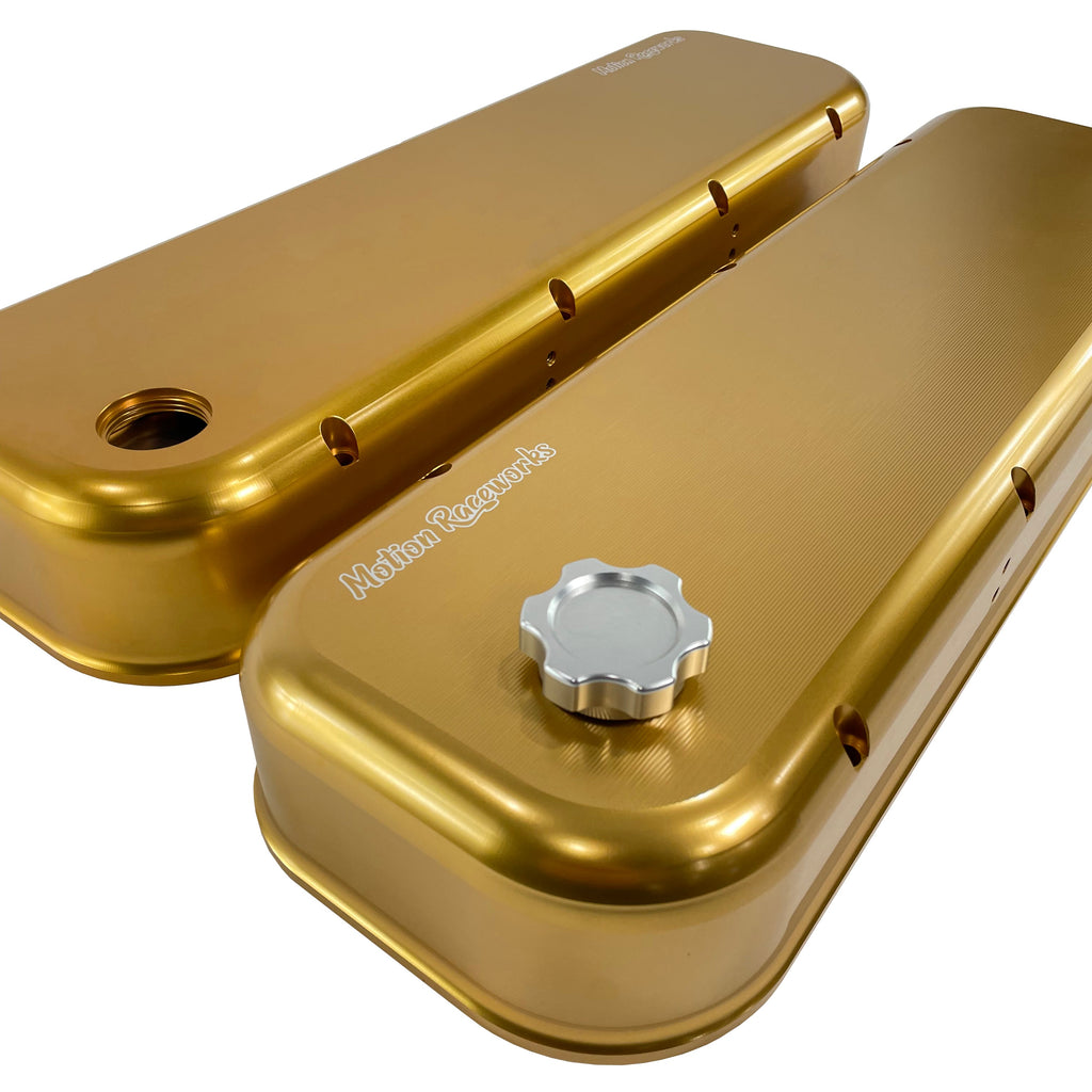 Motion Raceworks GOLD Big Block Chevy Billet Valve Covers - BALL MILL FINISH-Motion Raceworks-Motion Raceworks